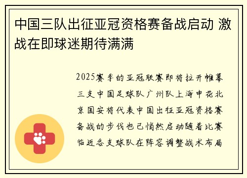 中国三队出征亚冠资格赛备战启动 激战在即球迷期待满满