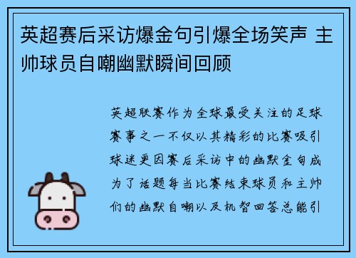 英超赛后采访爆金句引爆全场笑声 主帅球员自嘲幽默瞬间回顾